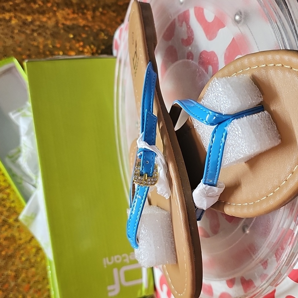 K Betani rhinestone crystal turquoise flip flop summer fun sz 6 casual - Picture 9 of 10